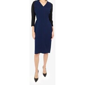 Victoria Beckhham Navy And Black A Line V Neck Midi Dress Sz M Full Back Zip